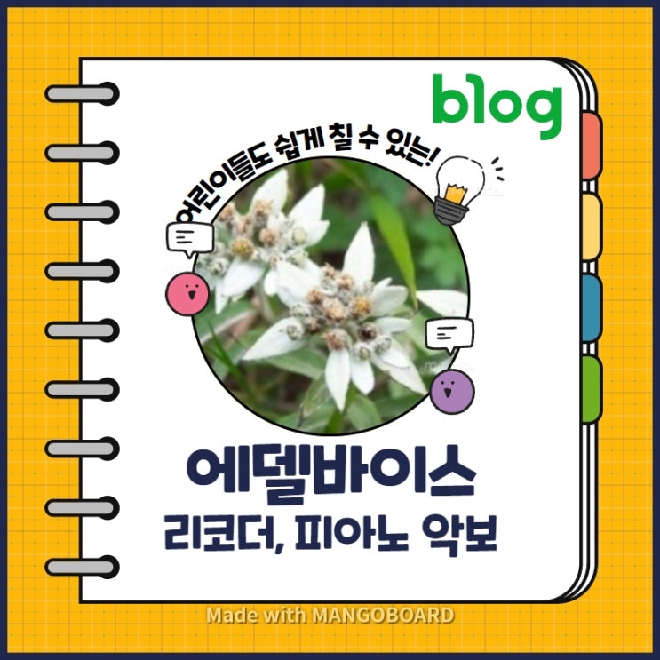  에델바이스 꽃말 가사,  리코더, 피아노 악보