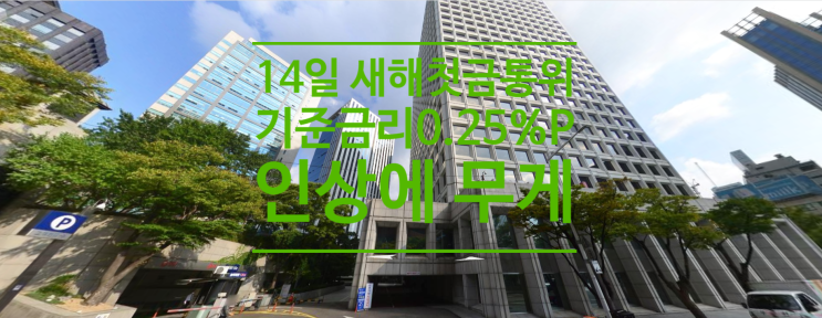  14일 새해 첫 금통위 기준금리 0.25%P 인상에 무게