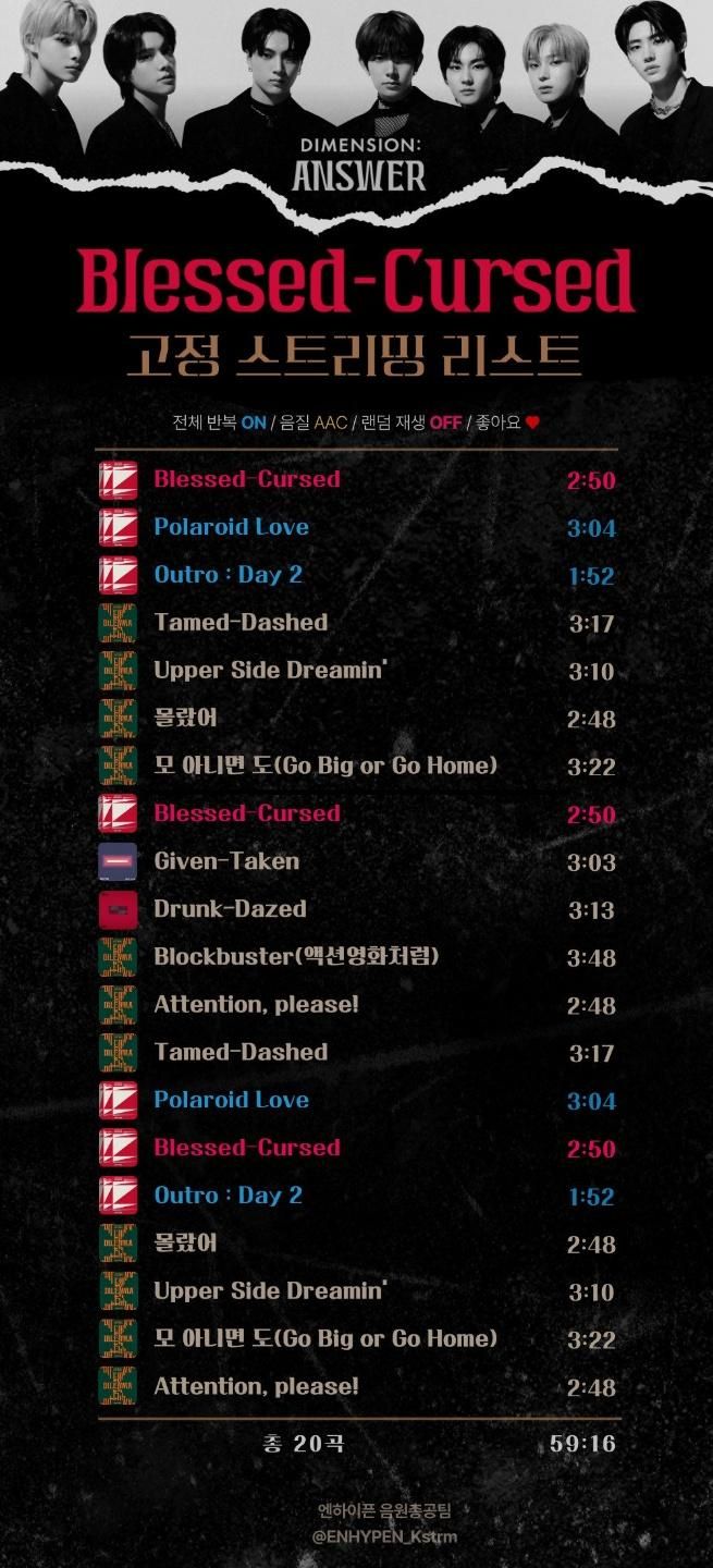 엔하이픈 DIMENSION : ANSWER 스밍리스트 / 'BLESSED-CURSED' 응원법