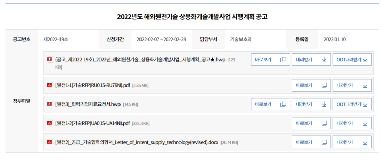 2022년 해외원천기술 상용화기술개발사업 시행계획 공고_중소벤처기업부 2022년 해외원천기술 상용화기술개발사업 시행계획 공고_중소벤처기업부
