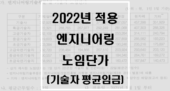 2022년 적용 엔지니어링 노임단가(21.12.6.)