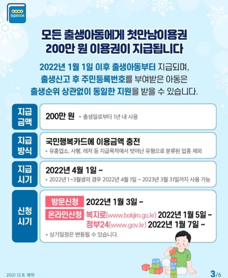  2022년 임신 출산지원금 첫만남이용권 영아수당 유아수당 해택 정리