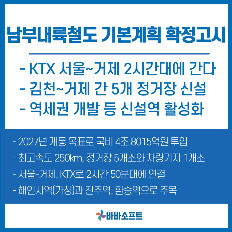  서울~거제 2시간, 남부내륙철도 기본계획 확정 고시