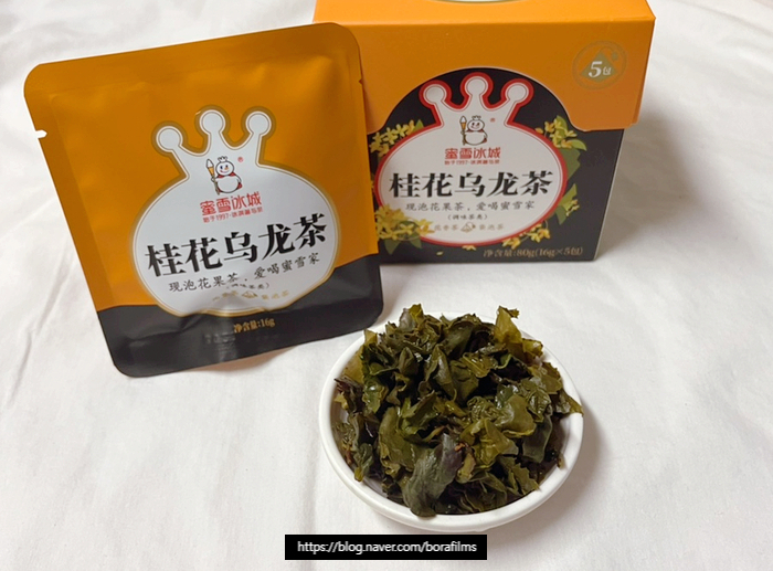  미쉐빙청 蜜雪冰城 : 대용량 티백, 달달하고 향기로운 백도우롱차와 계화우롱차
