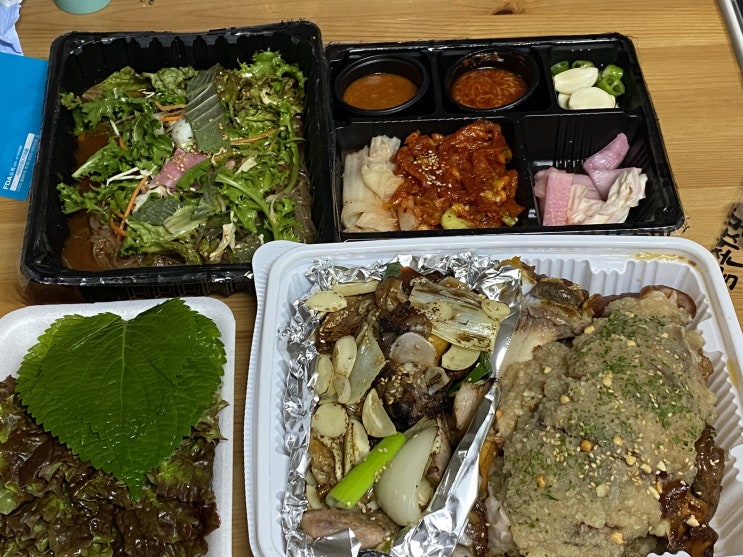  [내돈내산]모자족발 정자직영점에서 마늘+직화 족발을 포장해왔어요