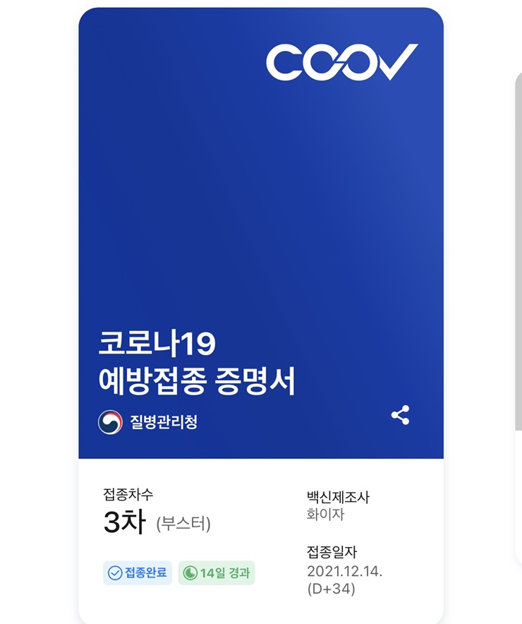  백신 3차 접종 후