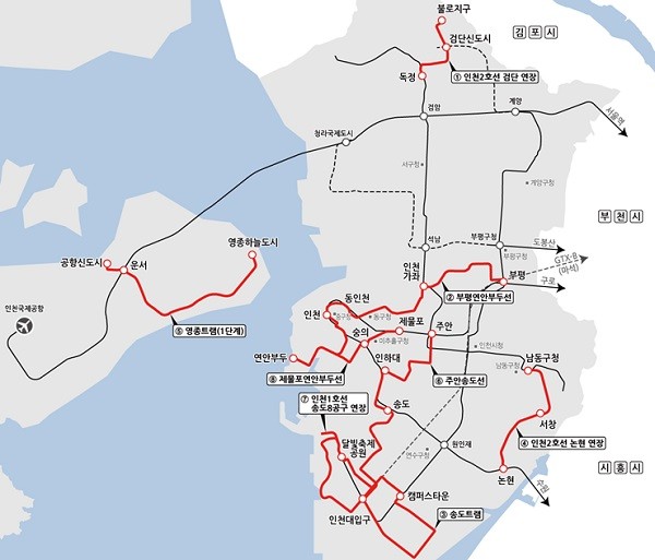 인천 도시철도망 구축계획 변경노선 8개 모두 승인