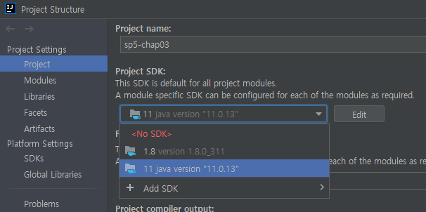[IntelliJ] Run Configuration No JDK specified for module 오류