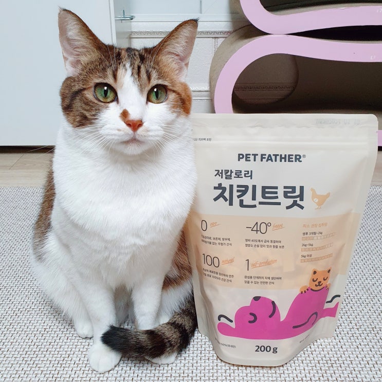  저칼로리 고양이 간식 펫파더 치킨트릿. 고양이 간식 추천해요 강아지 간식