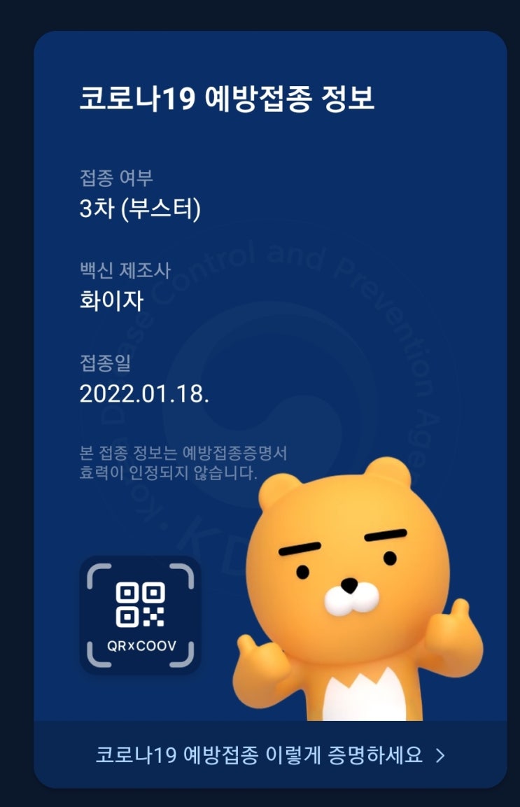  코로나 백신 3차 예방 접종 화이자 부스터샷 겨울 옷 증명서