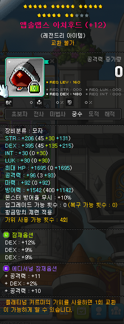  메이플스토리 궁수장비 시세 2022.01.20 앱솔랩스아처후드