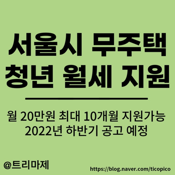 서울시 무주택 청년 월세 지원 :: 월 20만원씩 최대 10개월 지원, 2022년 하반기 공고 예정