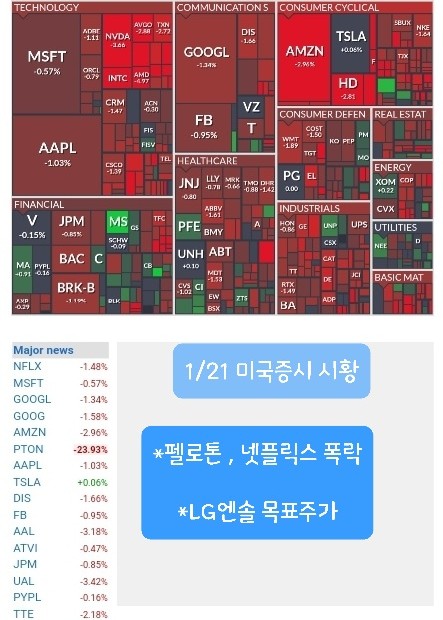  나스닥 조정, 고점대비 -11%,저가매수 매력종목은? or 버블일까?펠로톤, 넷플릭스 급락,반도체 하락, 엔솔 목표주가