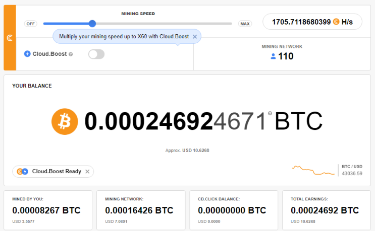 크립토탭(CryptoTab) 브라우저를 통한 비트코인 채굴 현황 및 채굴 네트워크 110명 (2022.01.21) 크립토탭(CryptoTab) 브라우저를 통한 비트코인 채굴 현황 및 채굴 네트워크 110명 (2022.01.21)