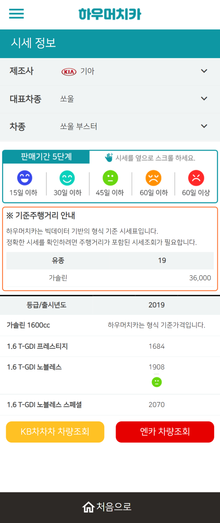 하우머치카 2022년 1월 쏘울 부스터 중고차시세.가격표