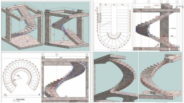 라운드 계단 설계 원형계단 나선형 계단 시공 콘크리트 계단 만들기