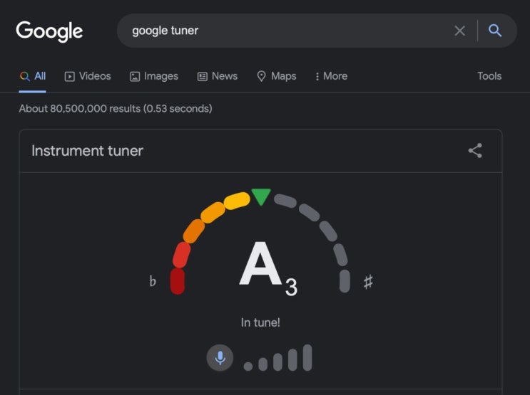 구글 검색창에서 크로매틱 튜너 사용방법 (Google Tuner)