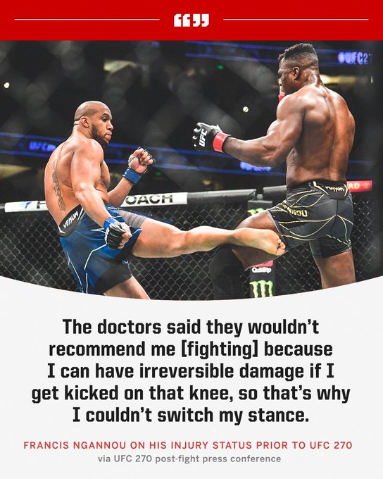 프란시스 은가누: 의사들은 무릎 부상 때문에 싸우지 말 것을 권고했어 등 MMA 뉴스