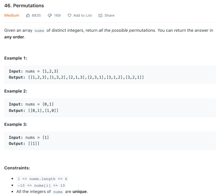  [LeetCode] 46. Permutations (JavaScript)