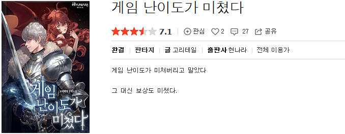  게임 난이도가 미쳤다 - 고리테일 : 평점(7/10) // 뒷심이 모자란 킬링타임급 게임빙의물