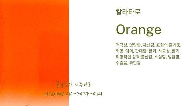  [당신의 타로 꽃길걷자] 칼라타로 색채를 통한 마음 이야기  감각을 자극하는 매력과 자신감의 색 Orange (오렌지/주황색)