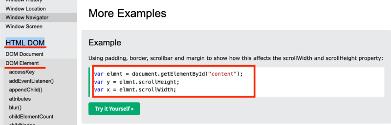 offsetWidth, offsetHeight, clientWidth, clientHeight, scrollWidth ...