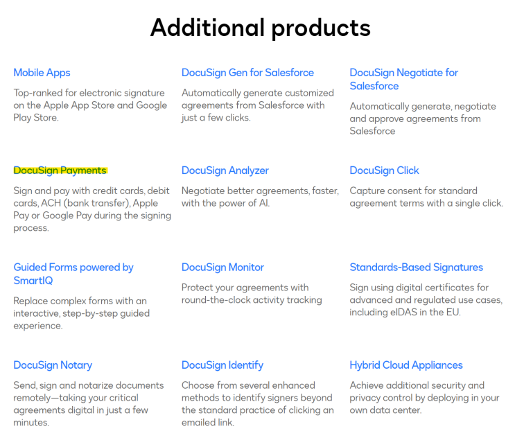  계약서에 통합되는 결제 - DocuSign Payments
