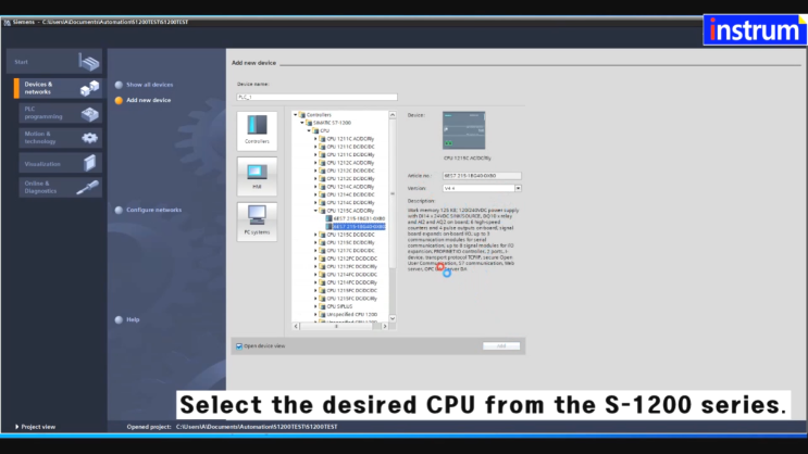  지멘스 TIA PORTAL에서 S1200 CPU 시뮬레이션