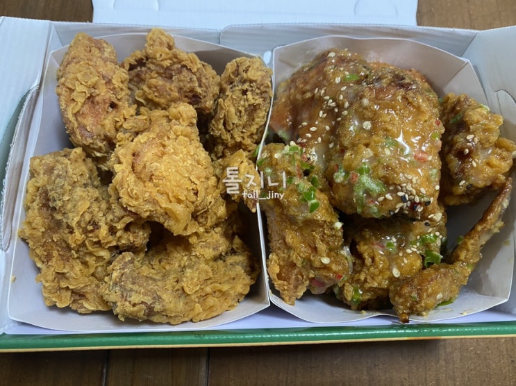  [내돈내산] 자담치킨 맵슐랭 마일드 반반치킨 /치즈볼/ 모짜감자 문래점 후기