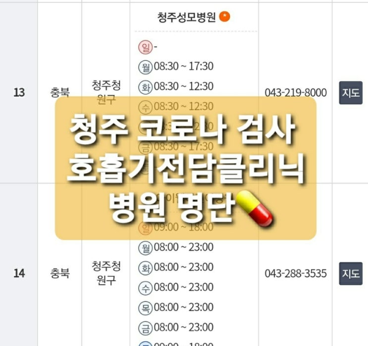  《청주》 코로나검사 호흡기전담클리닉 명단 참고하세요(병원 및 보건소)