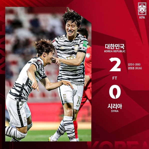 한국 <b>축구</b> 시리아전 승리로 10회 연속 월드컵 <b>본선행</b> 진출 성공