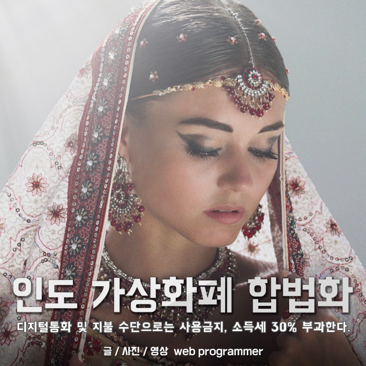  인도 가상화폐 합법화, 디지털통화 및 지불 수단으로 사용금지, 소득세 30% 부과한다.