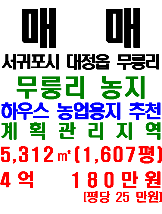  제주 농업용지(하우스) 매매: 서귀포시 대정읍 무릉리 토지(매물번호 592)