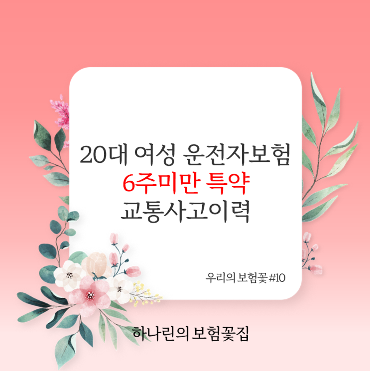  하나린 보험꽃#10 20대 여성 운전자보험 자부상 자동차사고부상치료비14급 교통사고처리지원금 가입 후기 사례 교통사고처리보장 6미만 특약 설명 교통사고이력 중요한 담보 특약 추천
