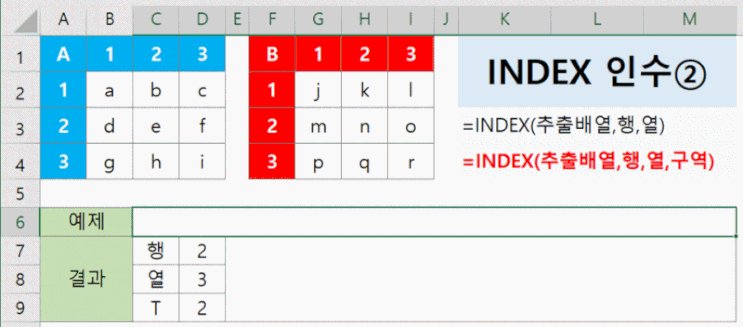  엑셀 index 함수 다중테이블 area 인수 사용법