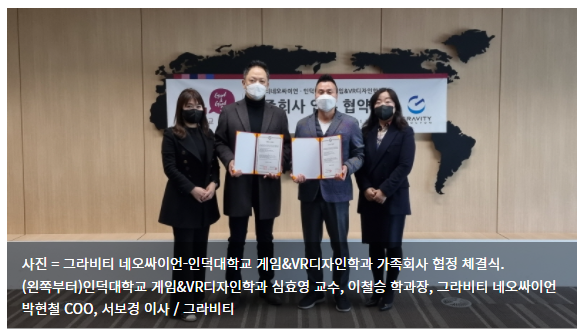  그라비티 네오싸이언, 인덕대학교 게임&VR디자인학과와 산학협력