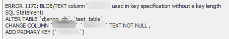 ERROR 1170: BLOB/TEXT column '00' used in key specification without a key length