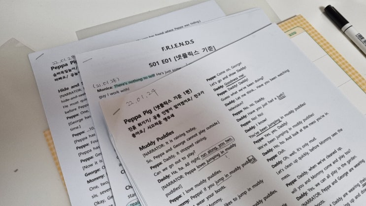 [220208] 새해 영어공부의 기록. '프렌즈''페퍼피그' 쉐도잉하기..