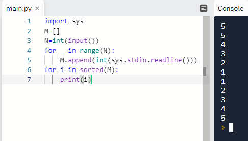  [Python] 백준알고리즘 15688번 수 정렬하기 5 (S5)