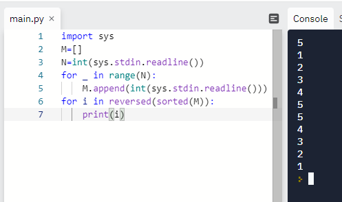  [Python] 백준알고리즘 11931번 수 정렬하기 4 (S5)