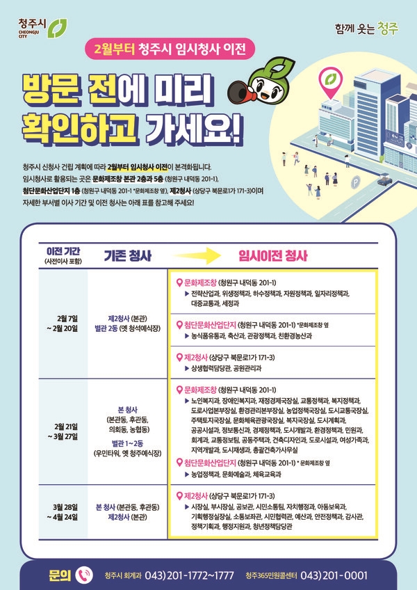  [충청미디어] 청주시, 대민업무부서 '임시청사' 14일부터 문화제조창 이전