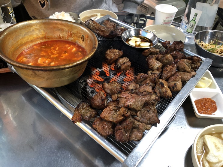  상봉역, 상봉동 맛집, 고깃집, 일주일 텀으로 또 가버린 <연탄> 연탄돼지갈비, 비빔냉면, 껍데기, 막창, 갈매기