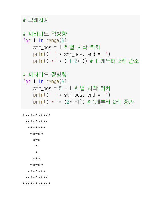  파이썬 별찍기 단일 for문 작성 예제