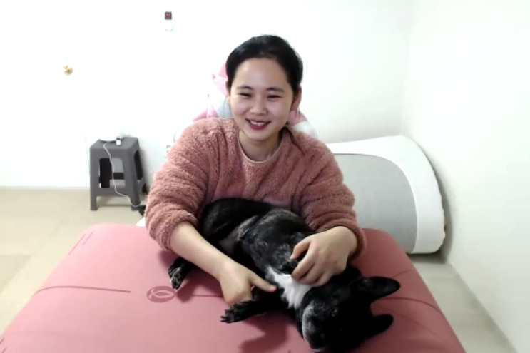  해외 강아지 마사지 줌수업으로 진행했어요