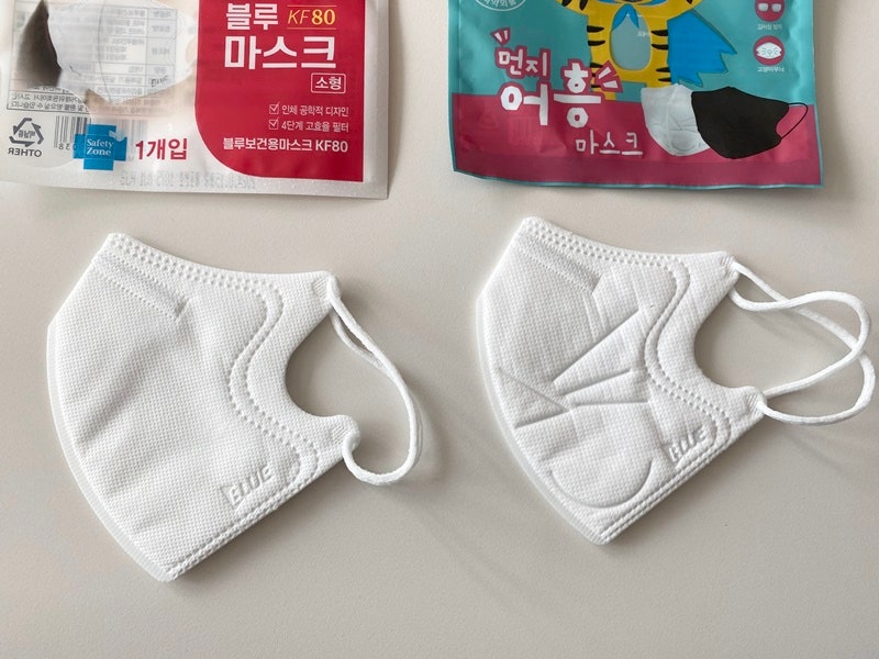 블루본 새부리형 마스크 소형 크기 비교 : 블루본 vs 먼지어흥