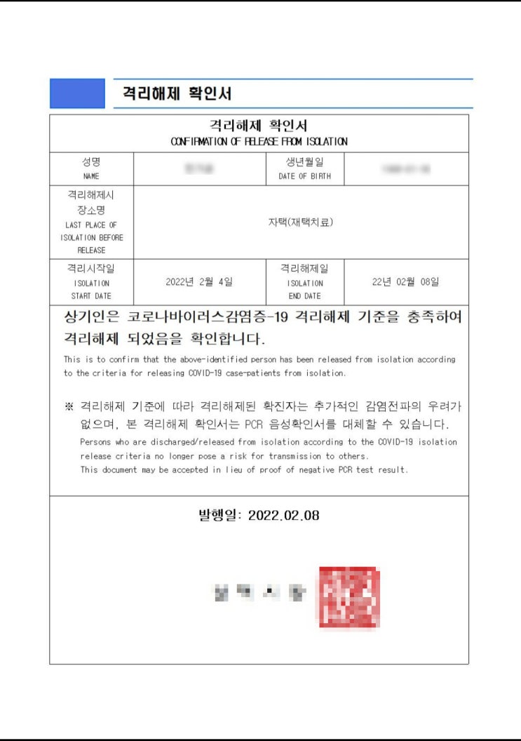  드디어 코로나 재택치료 격리해제 