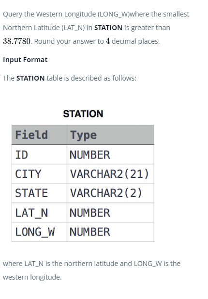 SQL 문제 40 - Weather Observation Station 17(HackerRank) SQL 문제 40 - Weather Observation Station 17(HackerRank)