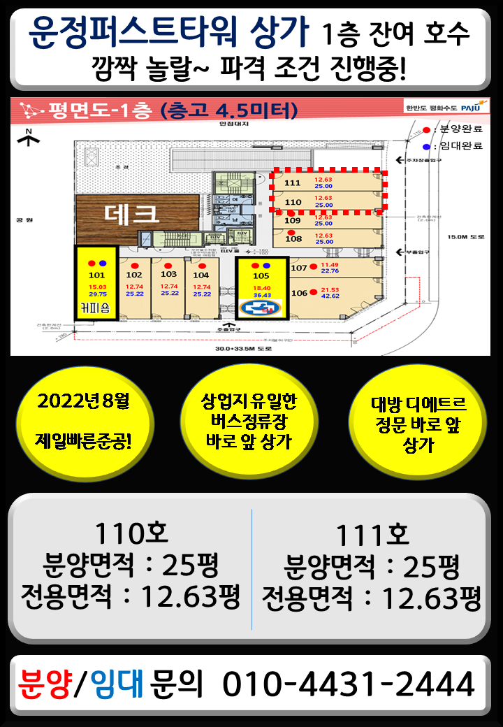  [운정퍼스트타워 상가]파주 운정신도시 운정3지구 동패동 초롱꽃마을 상업지에서 준공이 제일 빠른 상가 (2022년2월9일 수요일 최신상황)