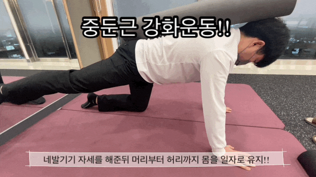  네발기기자세에서 중둔근 운동 및 손목통증시 치료!
