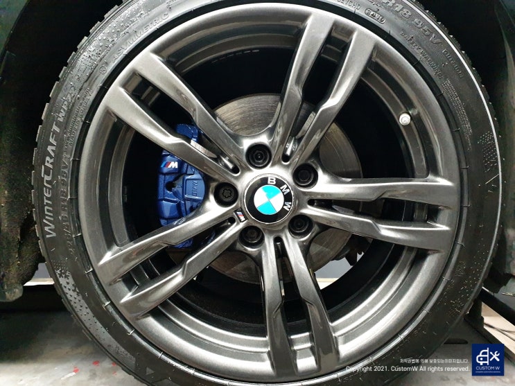 BMW 320d 휠수리 후 건메탈 휠도색 + 블루 캘리퍼 도색